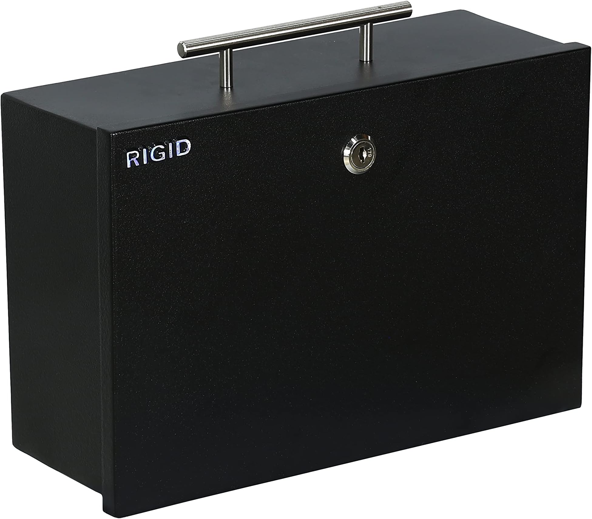 RIGID Portable Cash Box with Key Lock, Heavy Duty Cold Rolled Steel Money Storage Box, Fully Welded Construction, Compact Lockable Security Case with Carry Handle, Black, (12D x 32.5W x 22H CM)