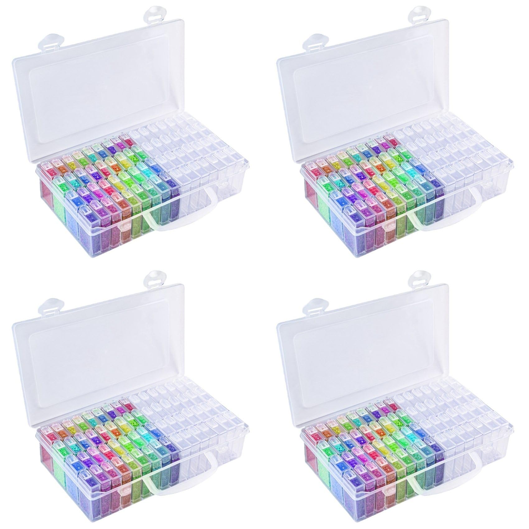 Hndhbfgrt 4X 64 Grids Paint Storage Box Portable Seed Bead Organizer Case DIY Nail Art Plastic Container