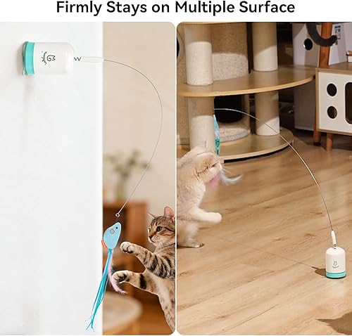 Vista 3 de Migipaws Juguete Interactivo Automático Varita para Gatos con Ventosa Fuerte, Alambre Flexible de 70cm y Diseño de Doblado DIY, Juguete de Ejercicio