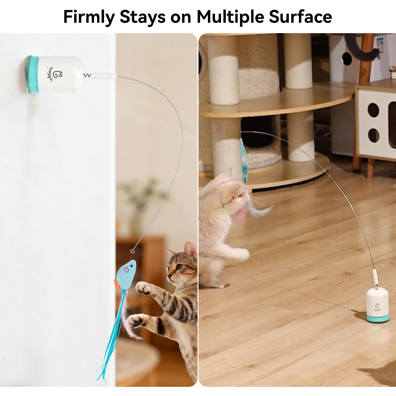 Migipaws Juguete Interactivo para Gatos Potente Ventosa, Cable Flexible de 70 cm y diseño Flexible DIY, Recargable