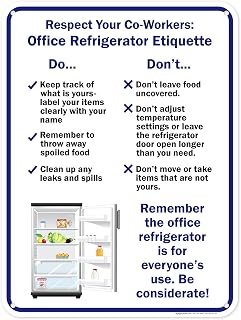 Respect Your Co workers Office Refrigerator Etiquette Do and Don'ts Sign, 18x24 Inches, 55 mil thick HDPS (high density polystyrene), Made in USA by My Sign Center