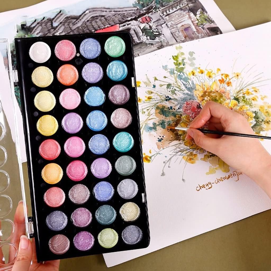Metallic Watercolor Paint Set 16-36 Colors Solid Powder Cake Pigment Art Supplies(16color) image 3