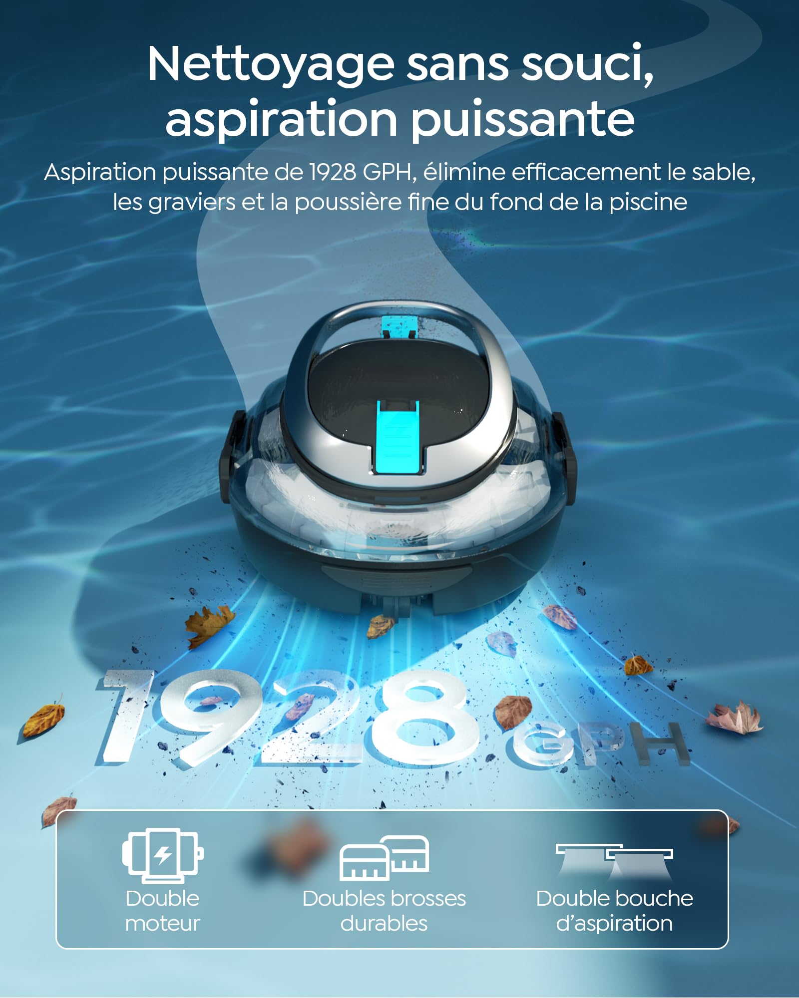 S2 Robot Piscine,Double Filtration,Aspirateur Piscine sans Fil | 90 Min d'Autonomie, Nettoyeur de Piscine Compact,Stationnement Automatique,pour Piscines Hors Sol Jusqu'à 80 m²,Noir Charbon