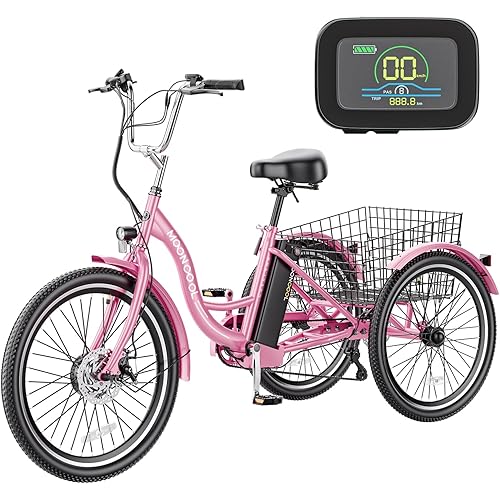 MOONCOOL Electric Tricycle for Adults, 350W 36V Electric Trike Motorized Three Wheel Electric Bicycle, 7 Speeds 3 Wheels Adult Electric Tricycle with Large Basket