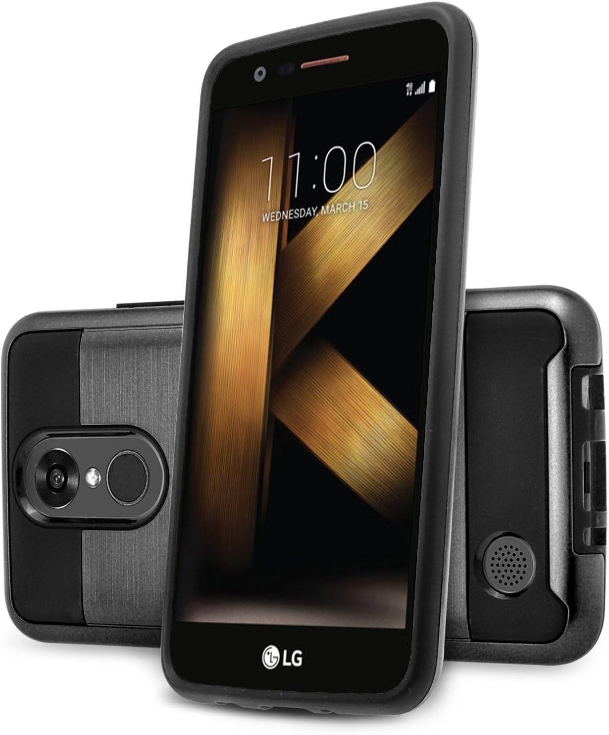 Circlemalls LG K20 Plus Case, LG K20 V Case, LG Harmony Case, LG Grace Case, 2-Piece Style Hybrid Shockproof Hard with [Premium Screen Protector] Stylus Touch Screen Pen (Black)