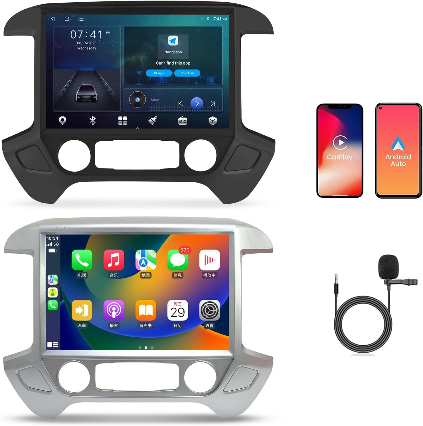 13.1 Inch Car Radio for Chevrolet Silverado GMC Sierra 2014-2019 Stereo Replacement Head Unit 2K IPS Full Touch Screen Carplay Android Auto GPS Navigation Multimedia Play 8+128G Silver