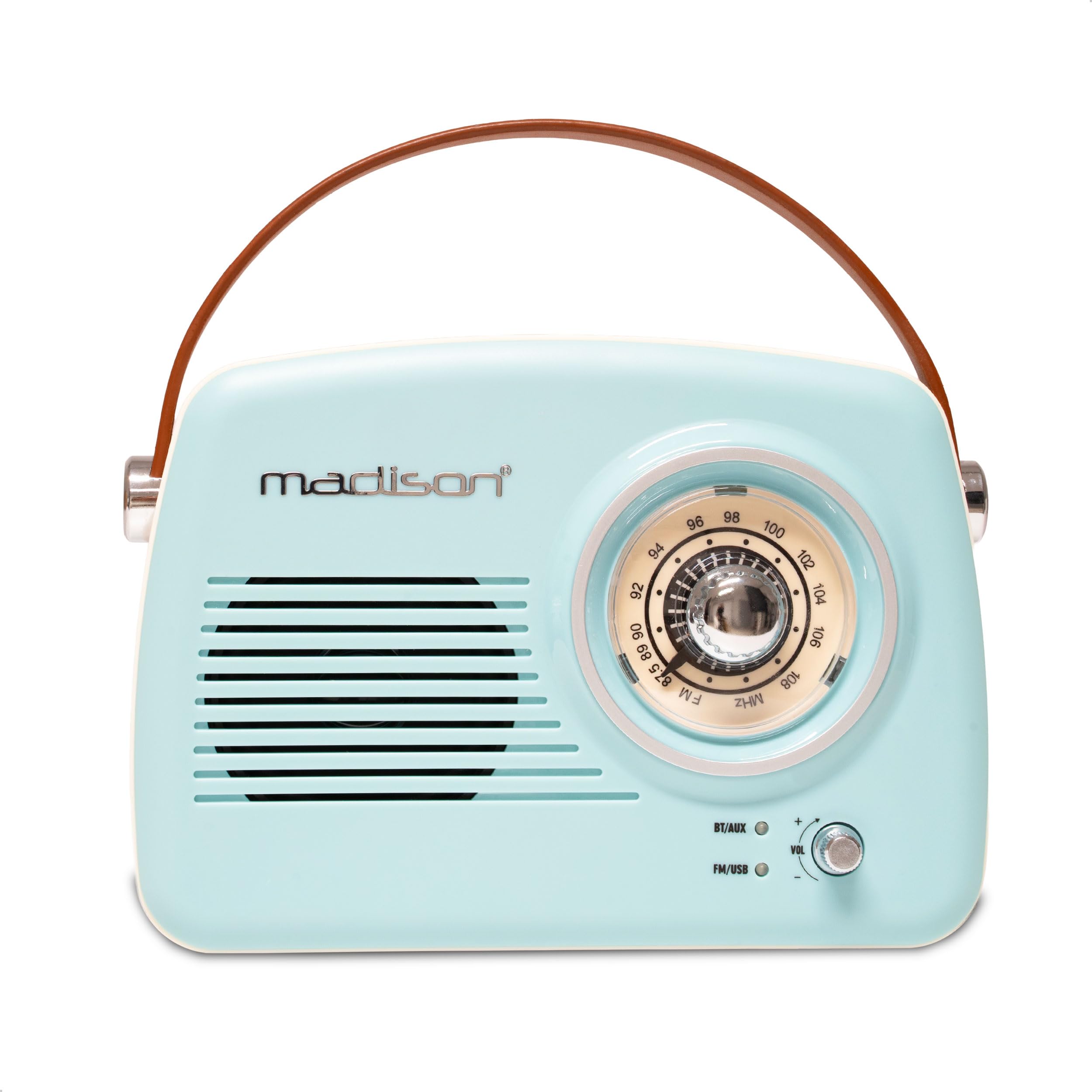 Madison FREESOUND-VR30 Radio FM Bluetooth vintage de 30 W – Batería recargable USB-C – Entradas USB y AUX – Subwoofer – Gran autonomía – Diseño retro portátil