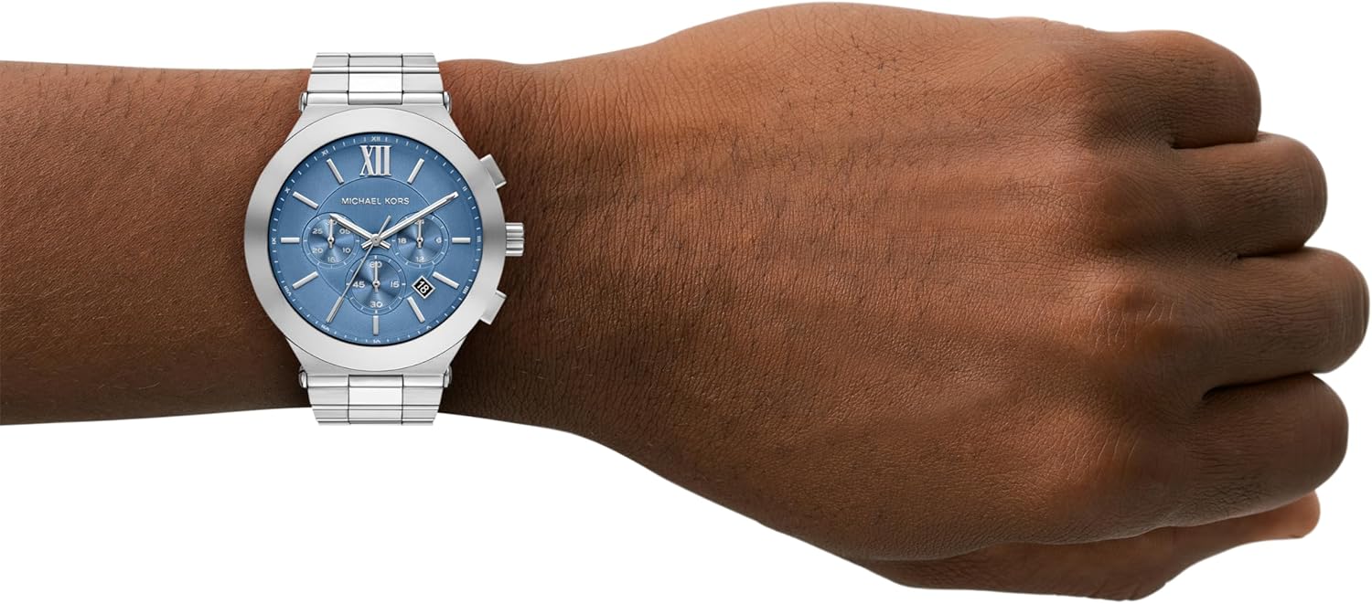 Close-up of Michael Kors watch clasp on stainless steel bracelet