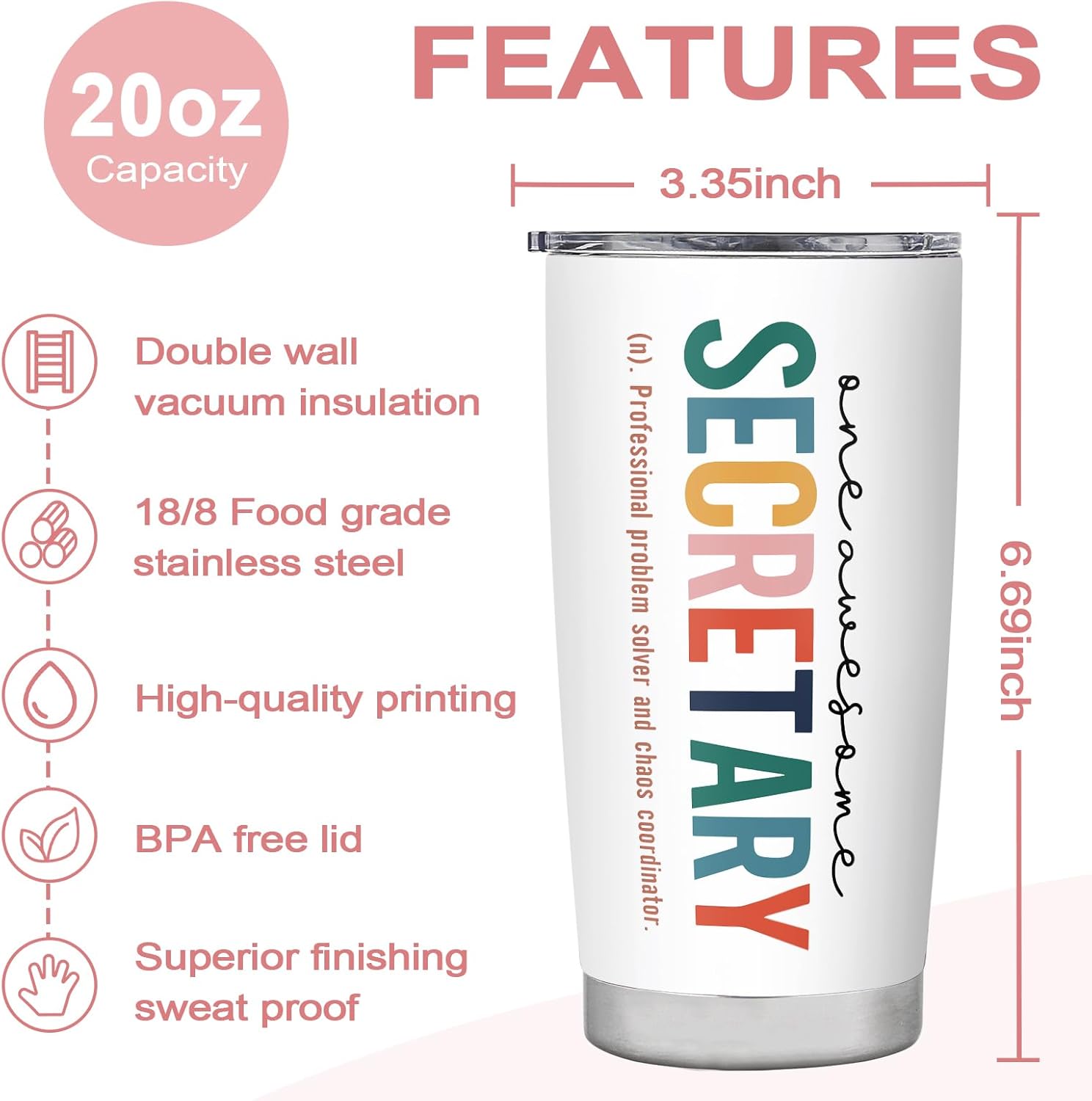 Secretary Gifts for Women Administrative Professional Day Birthday Retirement Appreciation for Secretary Tumbler Mug Cup 20oz - Image 2