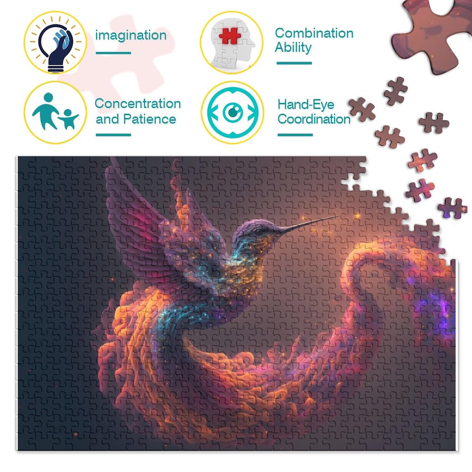 Puzzle De 1000 Piezas De Constelaciones Y Colibríes | 70x50 Cm Con Póster | Rompecabezas Desafiante Para Adultos Y Regalo De Cumpleaños Y Navidad