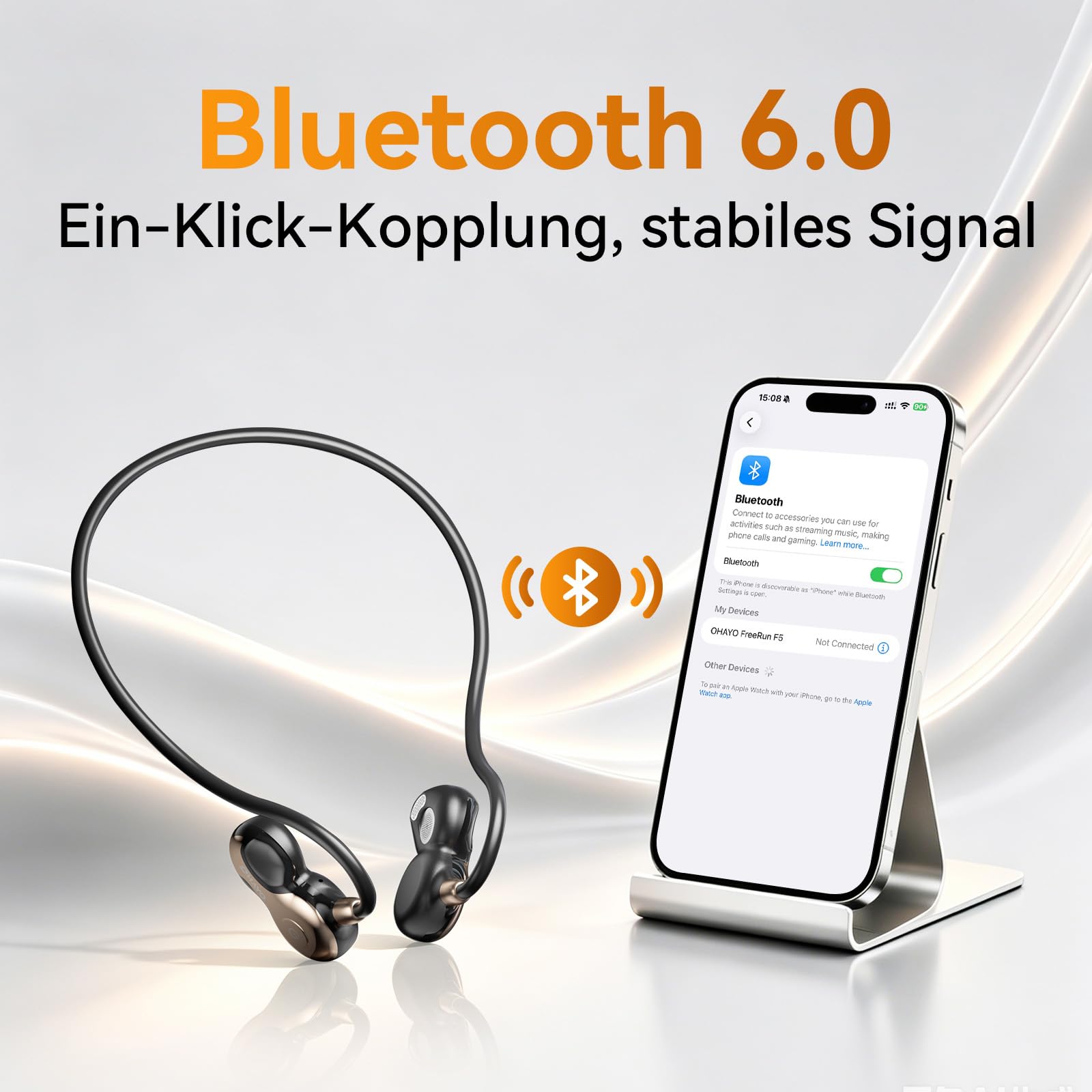 OHAYO Open Ear Kopfhörer Bluetooth, Kopfhörer Joggen, Bluetooth 6.0, Wasserdicht nach IPX7, 10h Laufzeit, Wiegt 19 g, Ideal für Sport – Laufen, Radfahren, Autofahren, Wandern und Bergsteigen