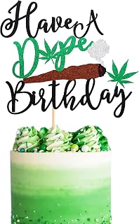 Have a Dope Birthday Cake Topper Pot Leaf Weed Leaves Happy Birthday Cake Decoration Marijuana Dope 420 Birthday Party Supplies for Man Women - Black Green Glitter