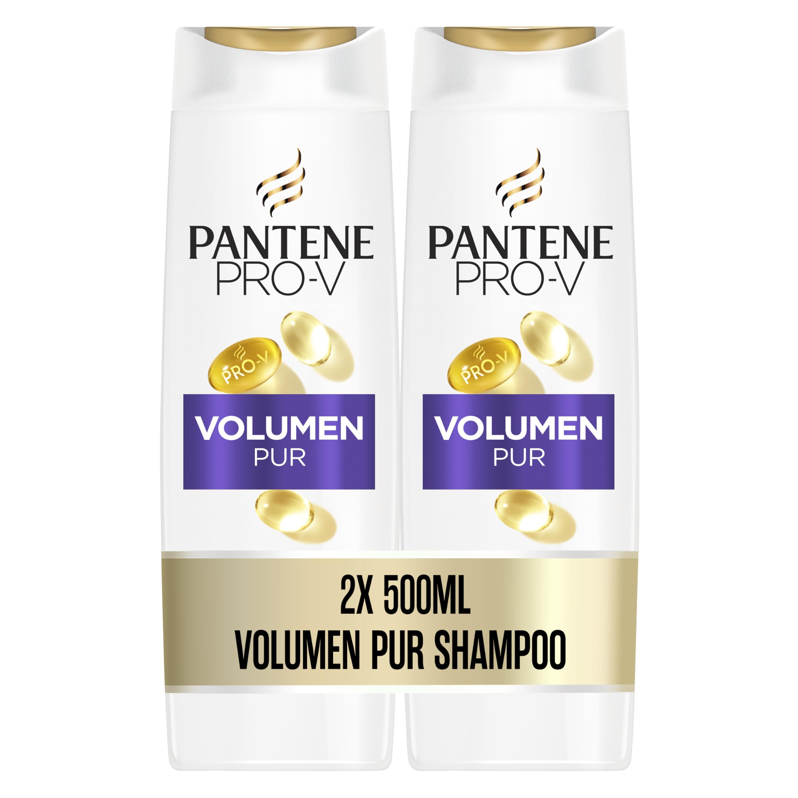 Pantene Pro-V Volumen Pur Shampoo Duo Pack, Pro-V Formel mit kräftigenden Lipiden und schützenden Antioxidantien, Für feines, plattes Haar, Sofortiges Volumen ohne zu Beschweren, 2x500ML