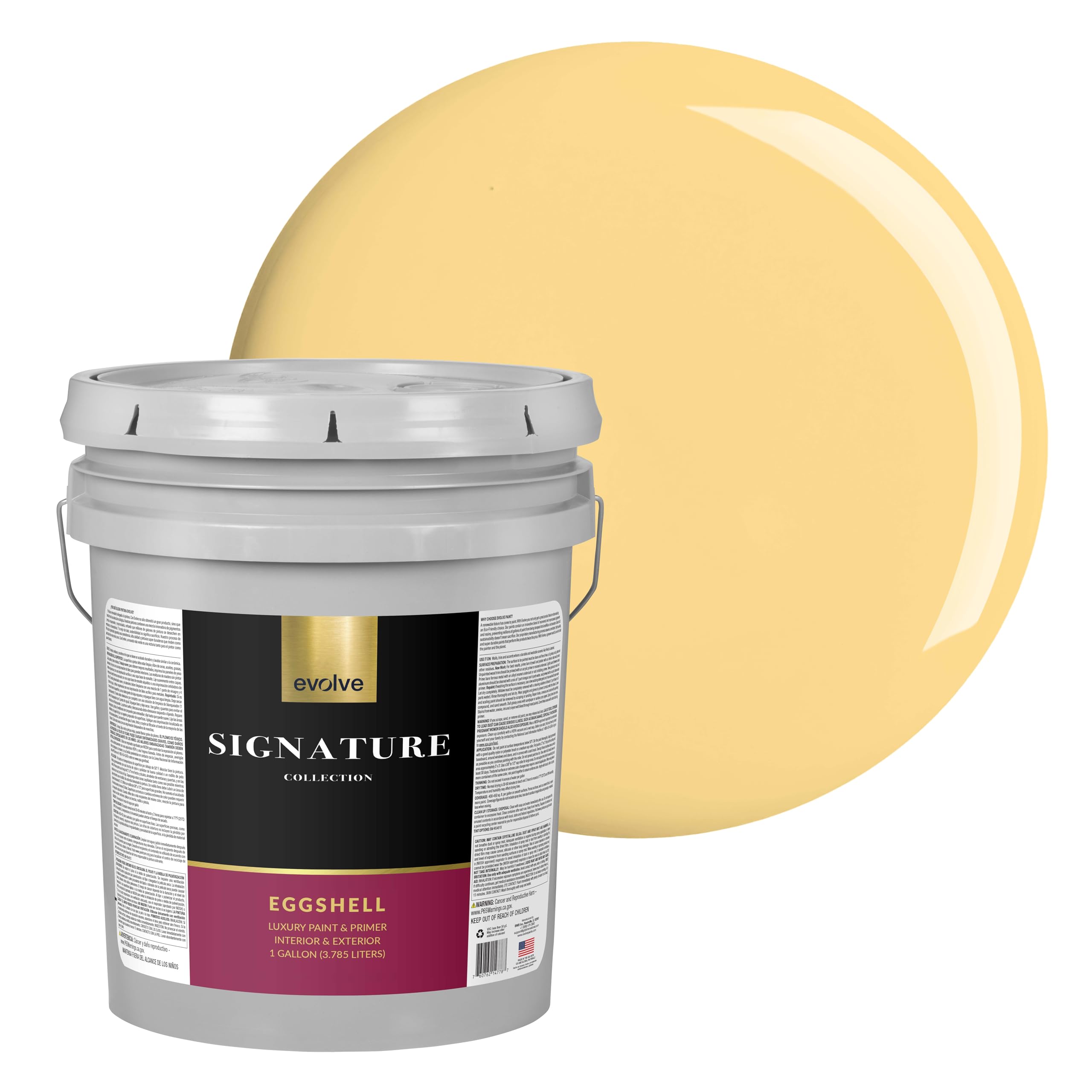 EVOLVE Signature Collection Luxury Interior Paint & Primer, Eggshell Sheen (Sunshine Yellow), 5 Gallon – Premium One-Coat Coverage, Low VOC, Low Odor, Washable Finish for Walls, Ceilings & Trim