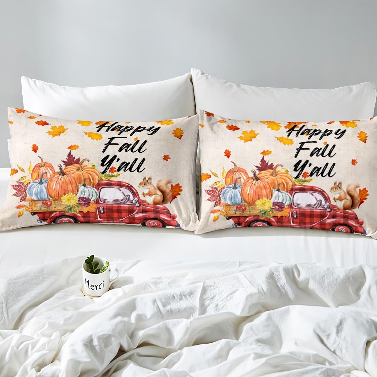 Set di biancheria da letto singolo per ragazzi e ragazze Happy Fall Y'All con copripiumino, motivo raccolto autunnale, decorazione autunnale