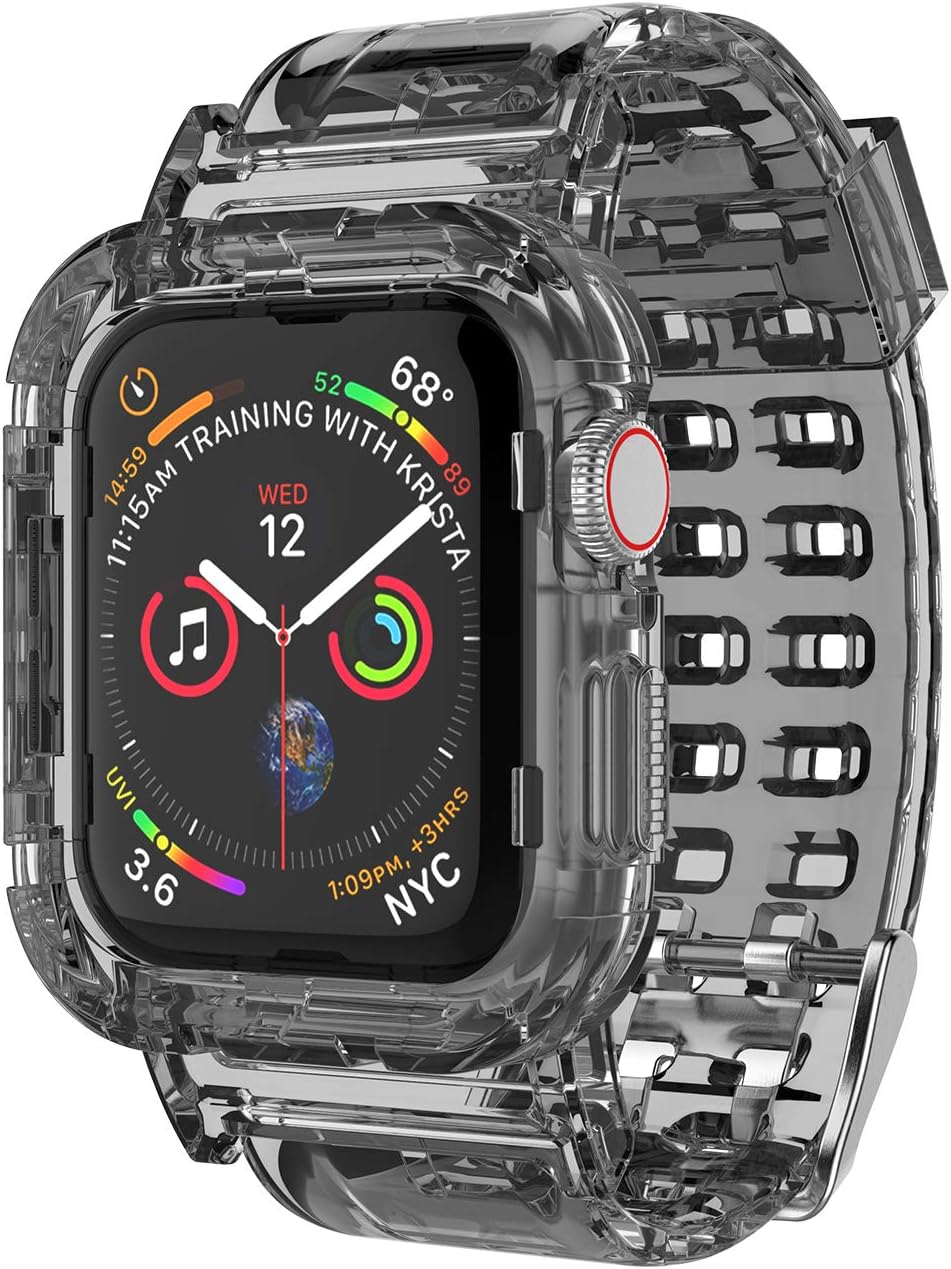 TiflookCompatible with Apple Watch Clear Band 45mm 44mm 42mm 41mm 40mm 38mm with Case, Transparent Crystal Sports Watch Band Strap with Protective Bumper Case for iWatch Series 8 7 SE 6 5 4 3 2 1