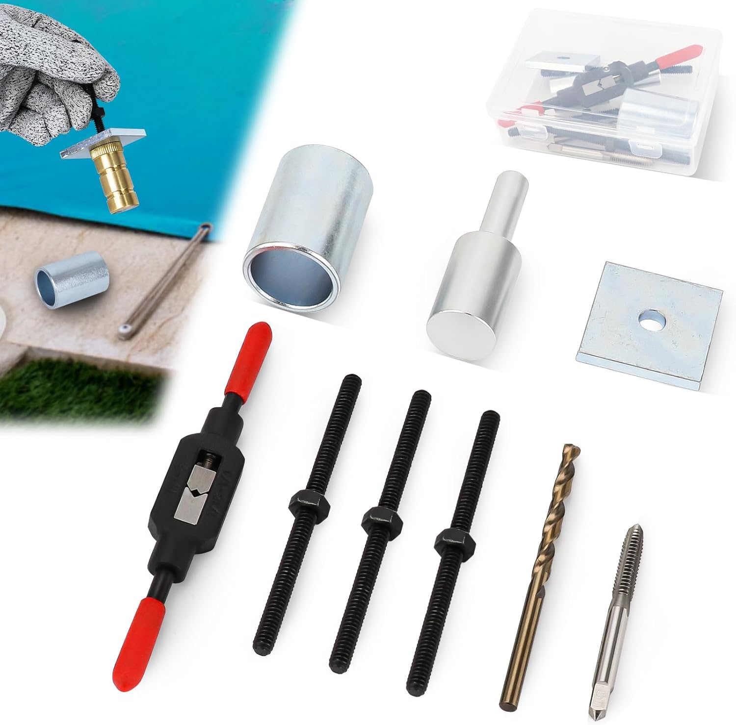 Zylorix Pool Anchor Removal Tool Kit, 10Piece Rethreading
