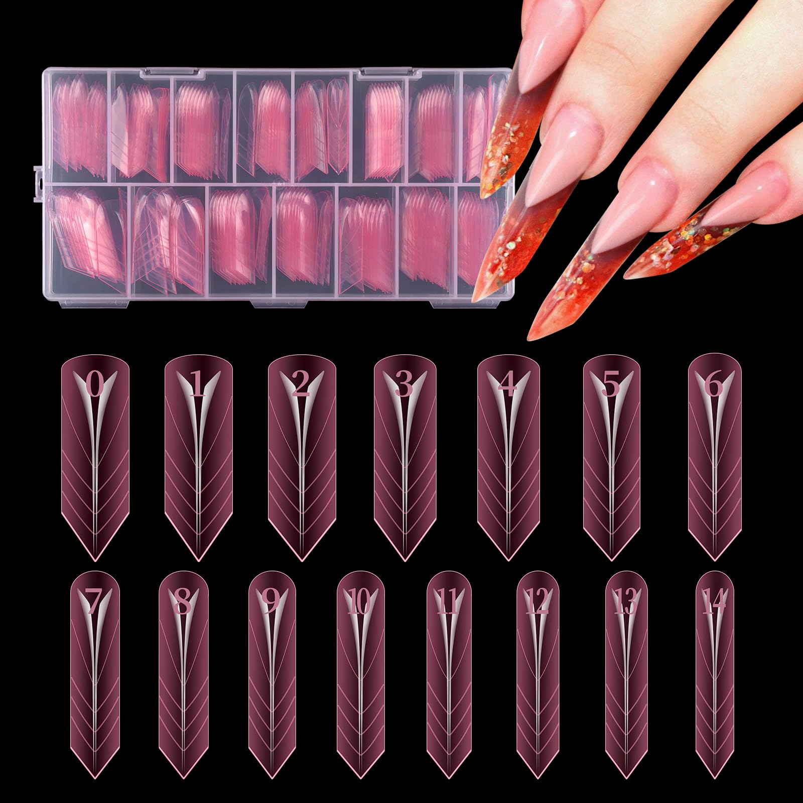 150Pcs Nail Forms for Gel Builder Full Cover Dual Nail Forms for Polygel Reusable Acrylic False Nail Tips 15 Sizes Scale for Manicure Extension