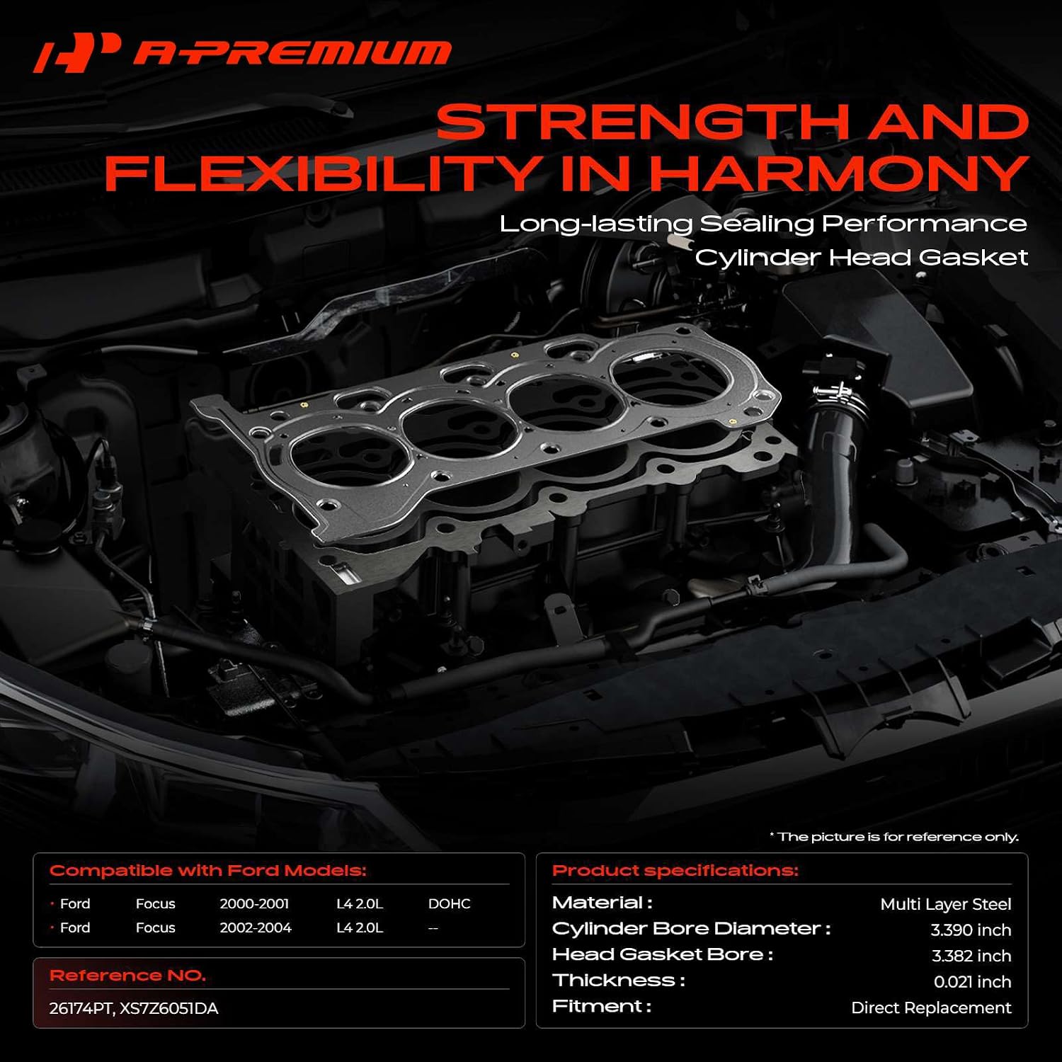 A-Premium L4 2.0L Engine Cylinder Head Gasket Compatible with Ford Focus 2000 2001 2002 2003 2004, Multi-Layer Steel