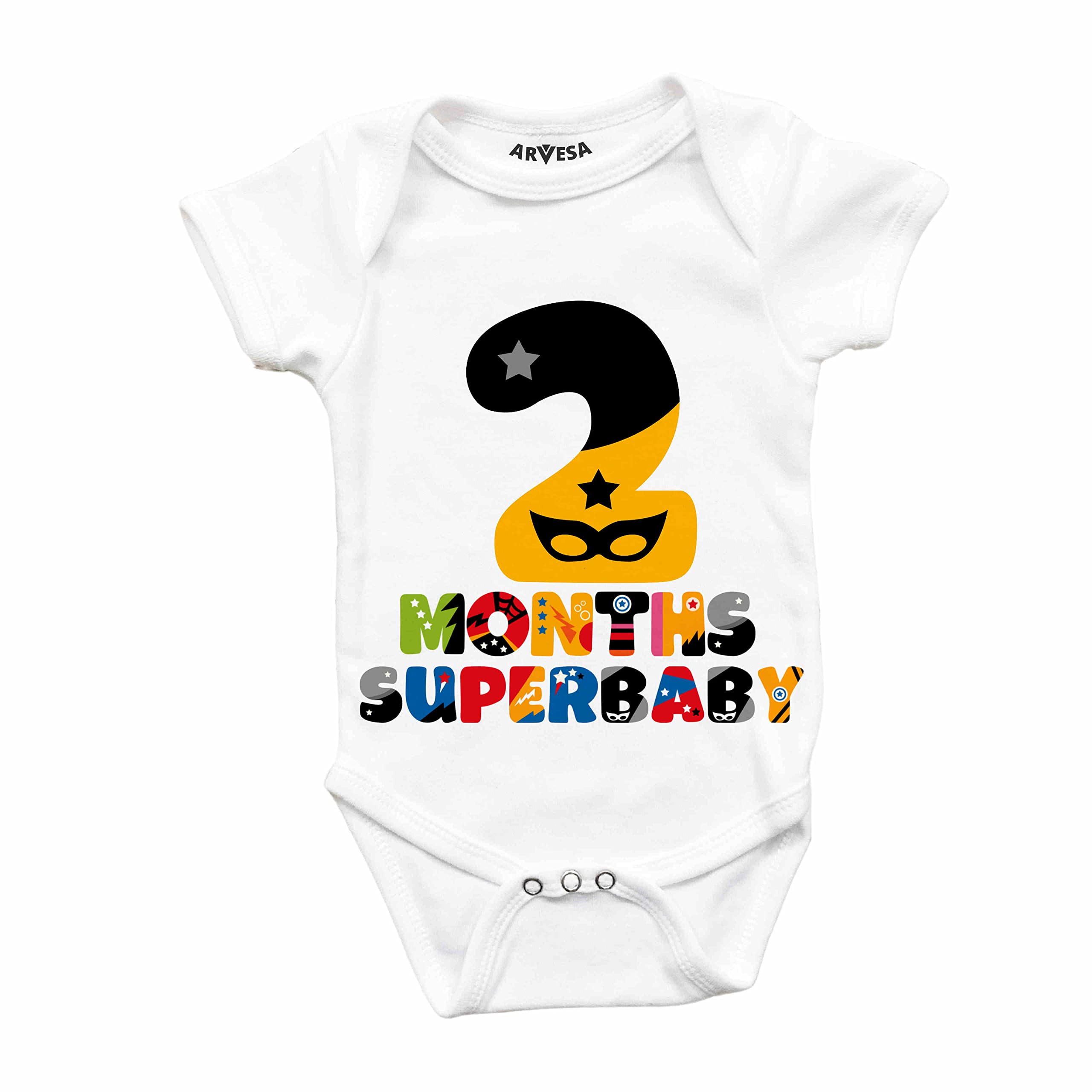 ARVESA 2 Month 0-3 Months White Romper R-326 2 Month Baby Girl Dress, 2 Month Baby Boy Dress, 2 Months Baby Boy Clothes