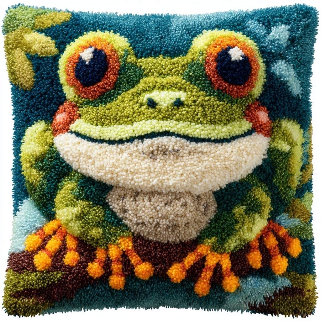 Henypt DIY Latch Hooking Pillow Kits Frog