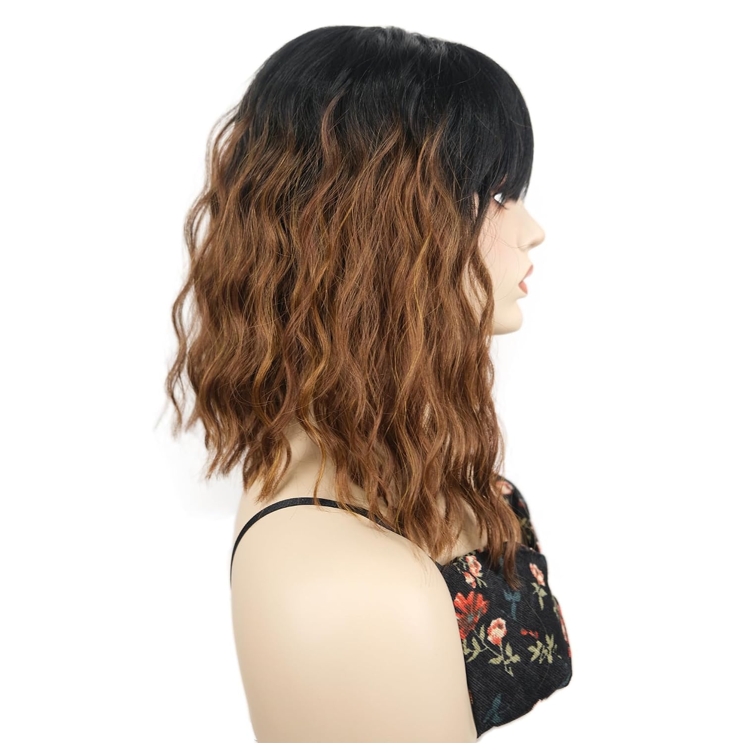 Wiginway Synthetic Shoulder Length Ombre Wig for Women with Bangs Soft Short Bob Wavy Wigs