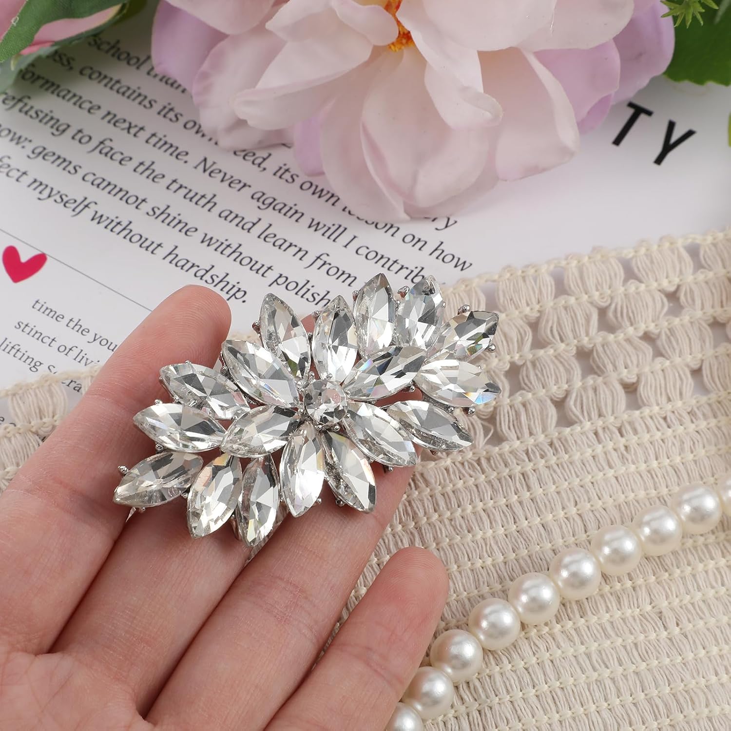 Marquise Rhinestone Brooch Pin, Silver Horse-eye Brooch Pins for Women