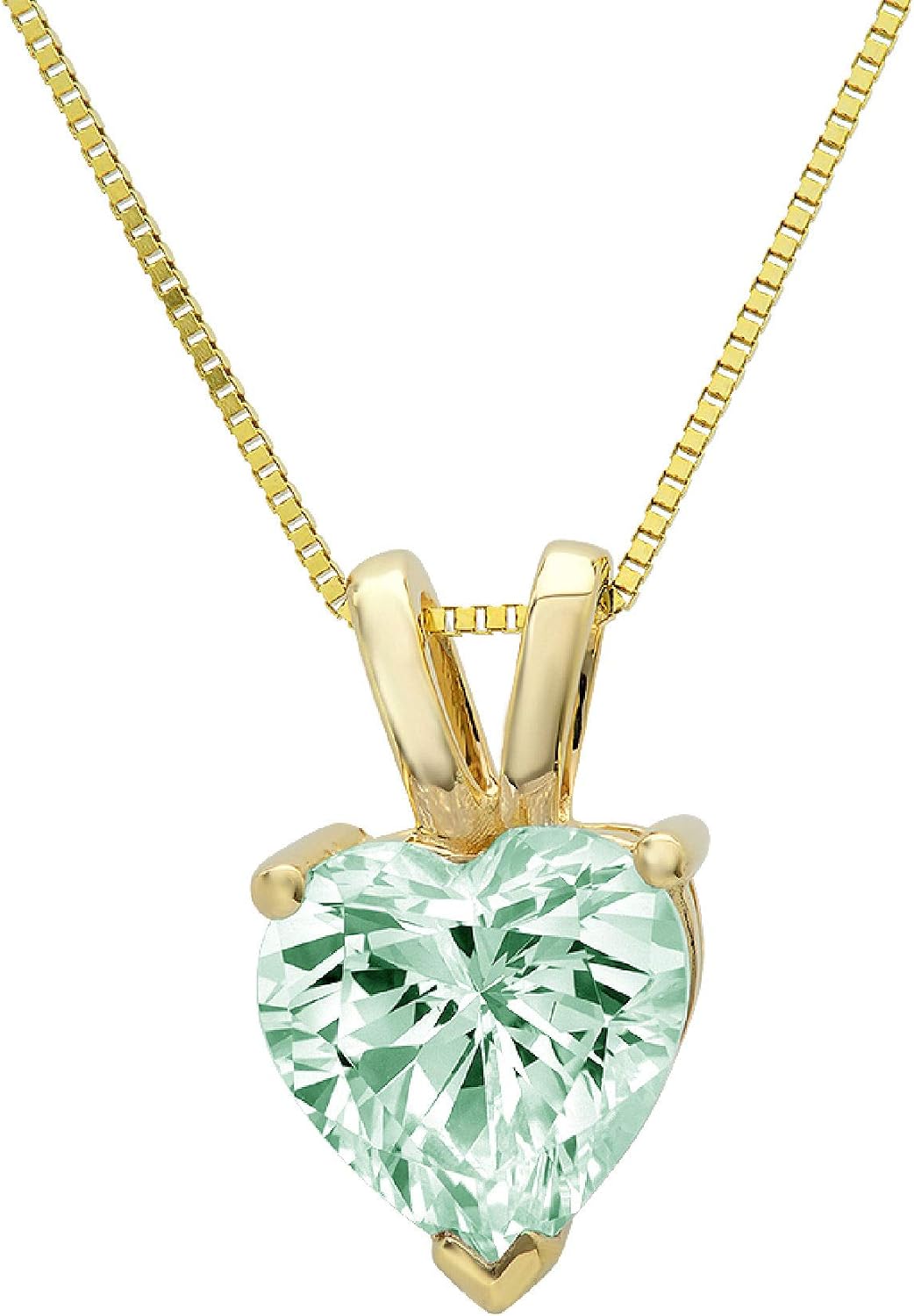 Clara Pucci 2 tcw Solitaire Pendant for Women - Heart Cut Blue Moissanite in 14K Yellow Gold - Womens Birthday Birthstone Necklace with 18" Solid Gold Box Chain