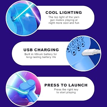 Electric String Rope Launcher Toy with 5 Fluorescent Ropes Fidget String Launcher Toys for Kids, Glow in The Dark Lasso, Rope Shooting Toy Handheld Zip String Rope Launcher