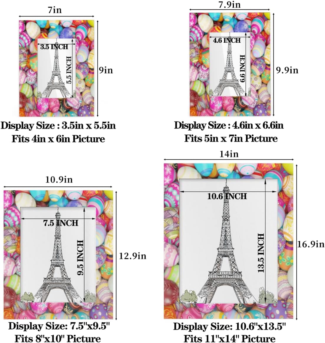 Happy Easter Eggs for Kids-Easter Basket Stuffers-Wood Picture Frames Can Display 4X6 5X7 8x10 11x14 Inch Photos.With Hooks and Brackets,This Frames Can be Displayed Vertically or Horizontally on a Table or Wall