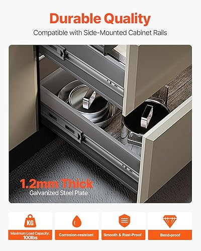 Miniatura 29 de VEVOR 6 pares de rieles de montaje lateral resistentes de 20 pulgadas, de 14, 16, 18, 20, 22, 24 pulgadas, rodamientos de bolas, extensión completa