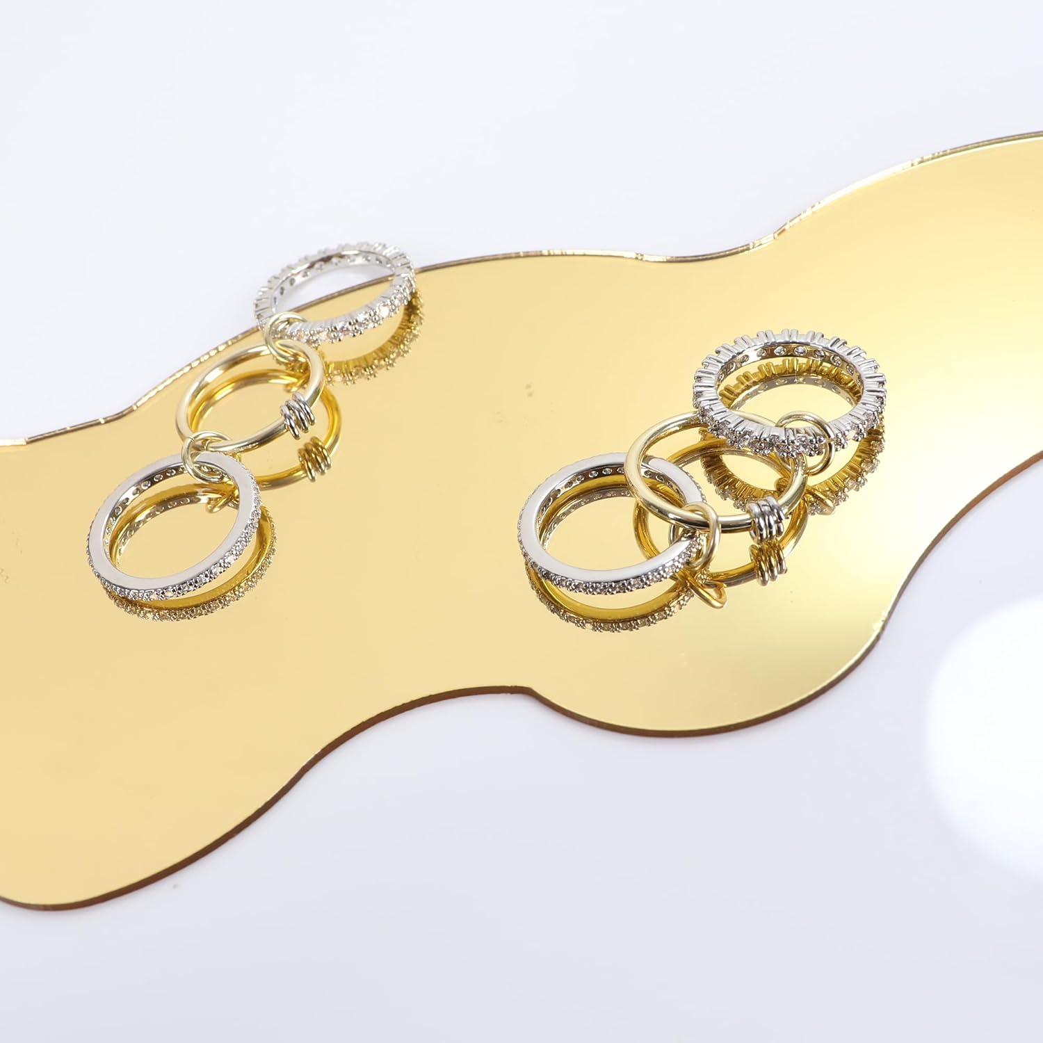 Verfimaci Dainty Gold Stackable Rings for Women,Chunky Stackable Cubic Zirconia Rings Set Non Tarnish,18K White Gold Plated Multi-Link Rings Women Jewelry - Image 7