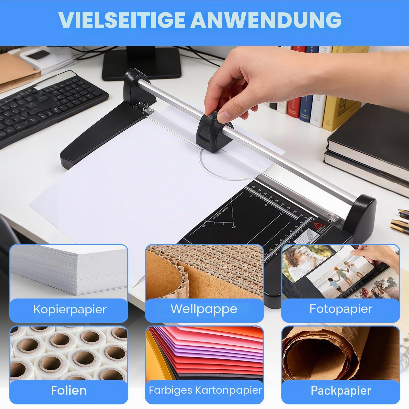 Papierschneider,A2 Bastelpapierschneider,10 Blatt Schneidleistung | mit verschiebbarem Schneidkopf und präziser Skalierung für Bastelpapier, Etiketten, Fotos und Karton