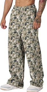 Graphic Print Pants for Men Elastic Waisted Wide Leg Baggy Sweatpants Joggers Loose Fit Streetwear Pants with Pockets