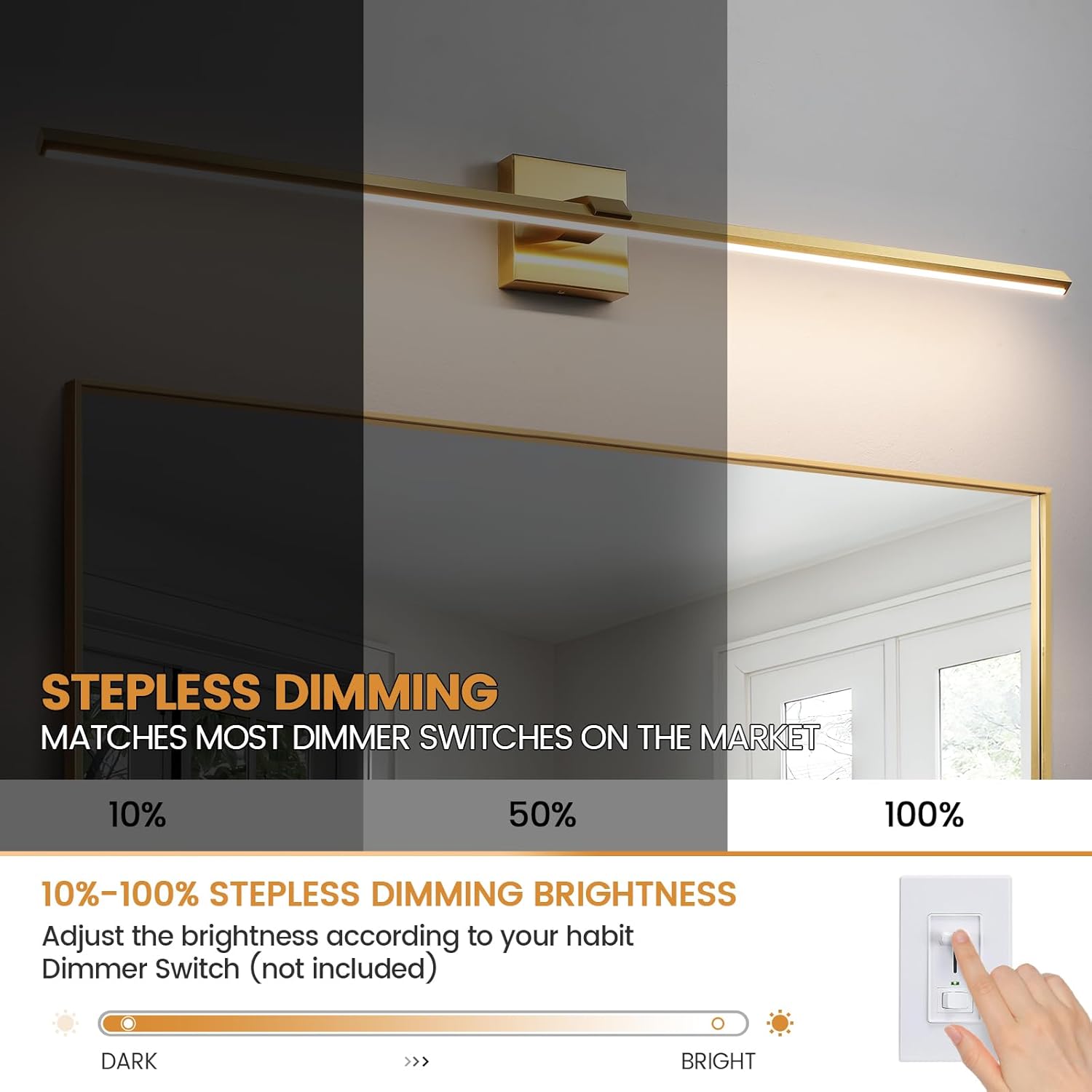 Modern Bathroom Lighting Fixtures Over Mirror - 39 Inch Brushed Gold Bathroom Vanity Light Fixture 3500K Dimmable LED Vanity Light Bar for Bath Wall Sconce, 28W