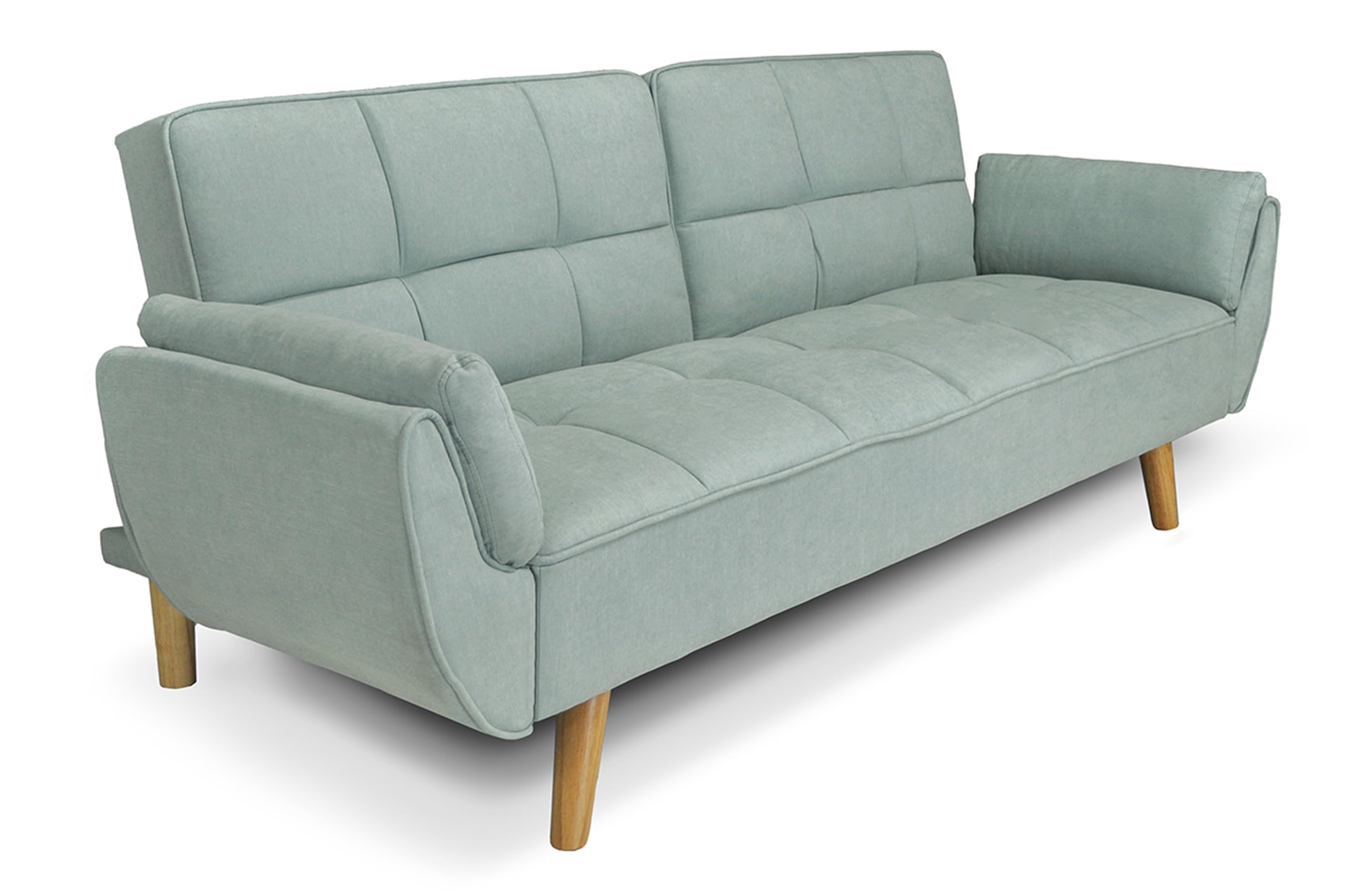 SAMIRA Divano Letto clic clac in Tessuto Verde Tiffany - Divano 3 posti mod. Ambra piede legno naturale