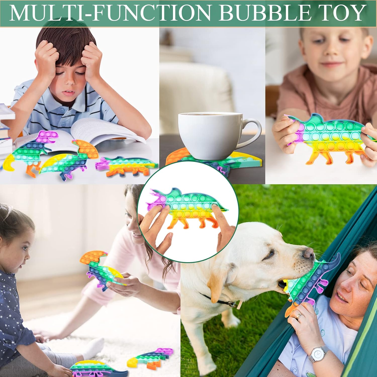 4 Pack Dinosaur Pop Fidget Toys, Push Pop Bubble Sensory Fidget Toys Silicone Rainbow Dinosaur Pop Toy Game for Kids and Adults Anxiety Relief ADHD Autism Decompression : Toys & Games