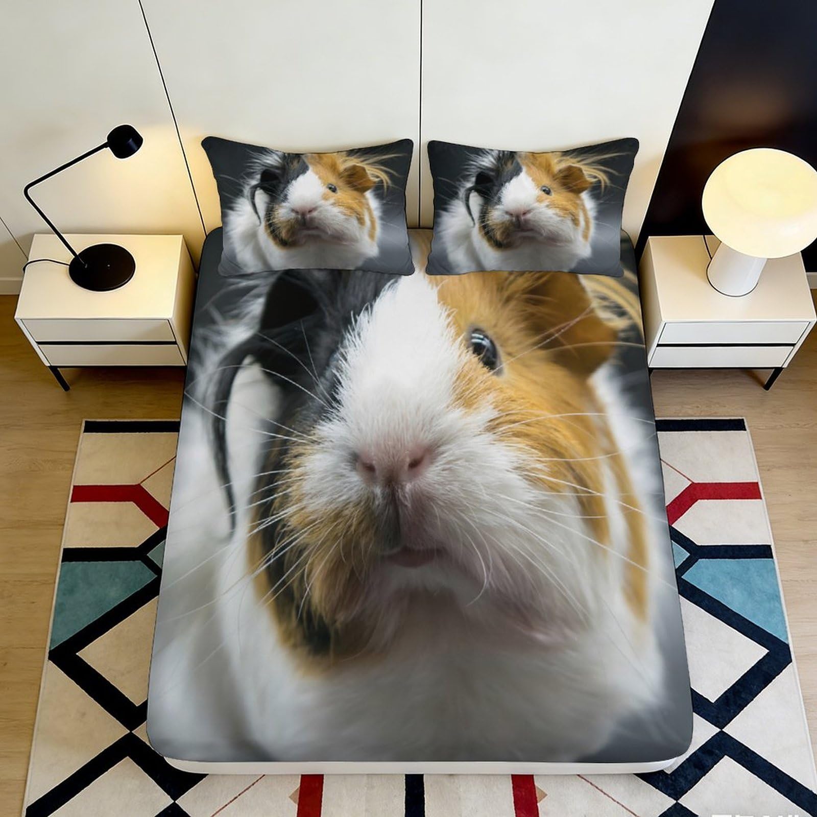 3D Printed Guinea Pig Fitted Sheet Microfiber Soft Durable 3D Printed Pet Pattern Mattress Cover for Bedroom Dormitory Guest Room Mattress Protection 90x200x25cm