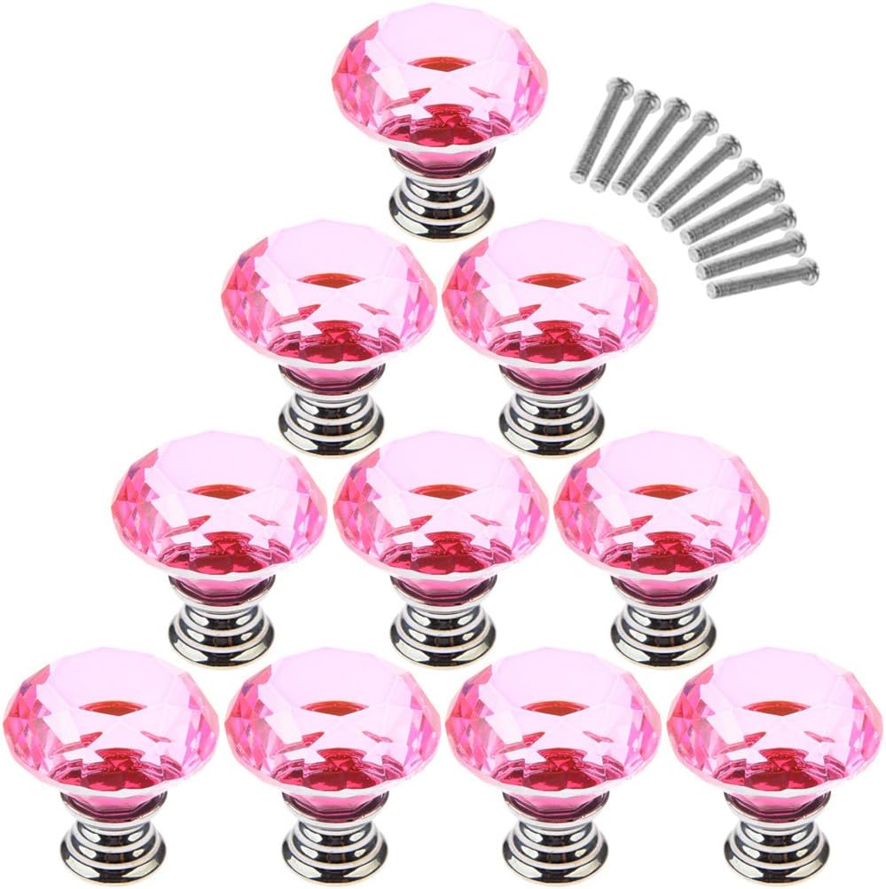 10 Pcs Dresser Knobs, Haoun Crystal Glass Knobs 30mm Diamond Shape Drawer Pulls Handles