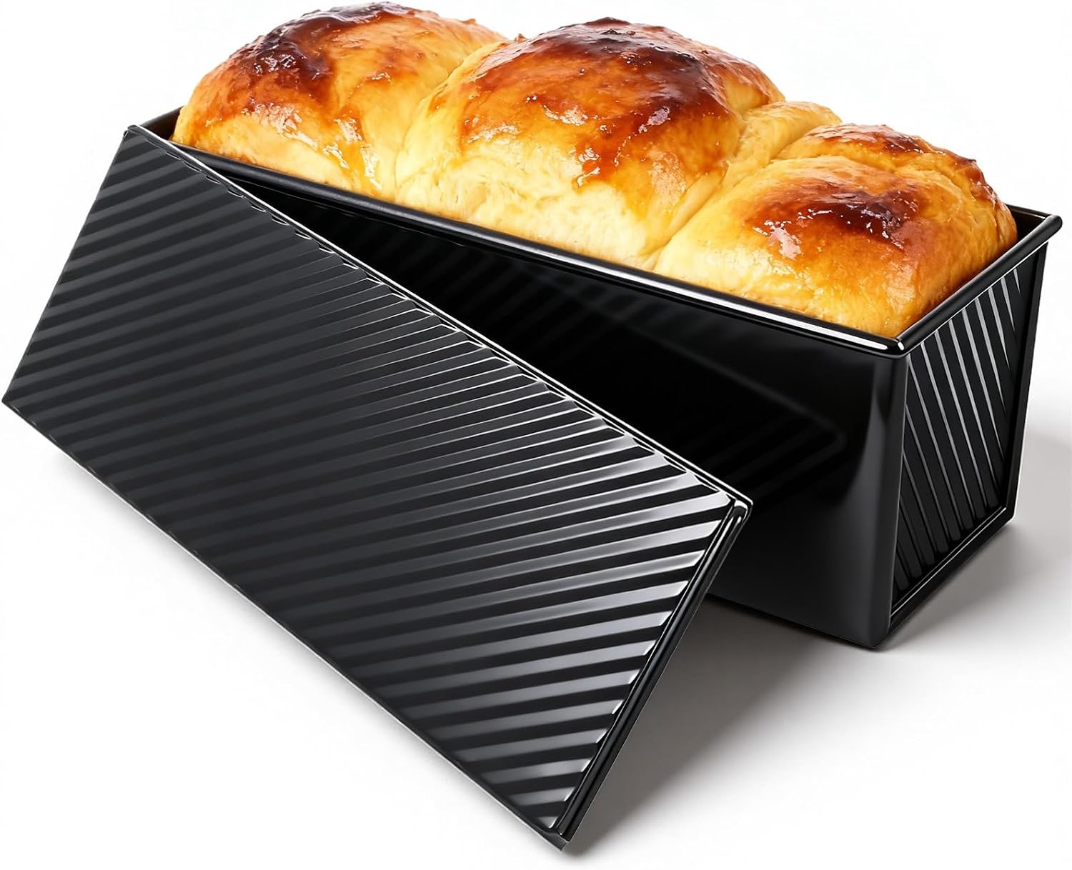 Pullman Loaf Pan with Lid 13x4 Inch, 2.2lb Carbon Steel Bread Pan, 2.2 lb Dough Capacity Bread Loaf Pans Heavy Duty, for Homemade Sourdough & Sandwich Breads, Nonstick & Easy Clean, Black