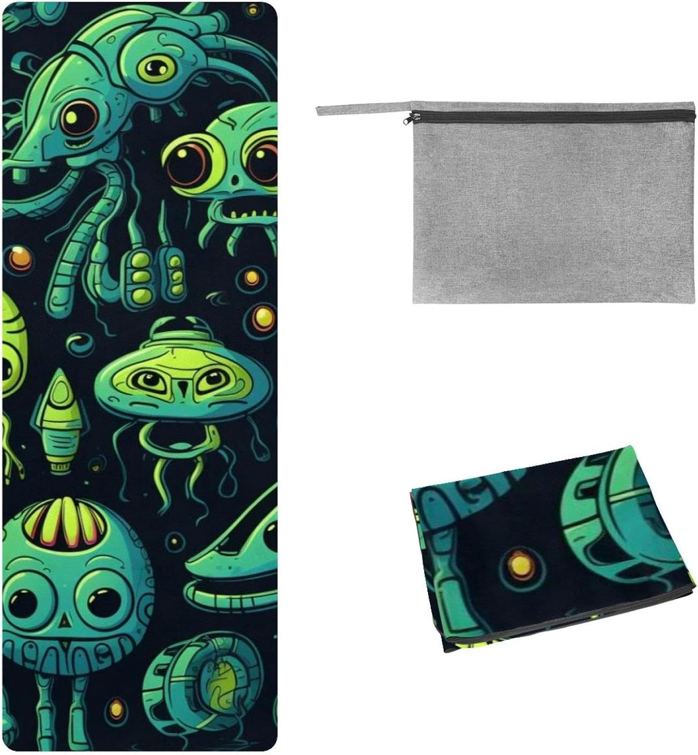 Yoga Towel, Outer Space Alien Pattern Non Slip Sweat Absorbent Hot Yoga Mat Towel for Hot Yoga, Pilates and Fitness - 72.8" x 26.8"