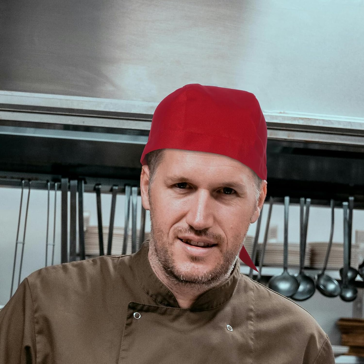 Unisex Chef Hat Kitchen Cooking Cap Deep Red Cotton Blend Breathable Uniform Hat for Restaurant Staff and Catering Use