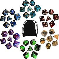 Polyhedral Dice Set, 7 Sizes, Acrylic, 6 Colors, 42 Pieces, D20, D12, D10, D8, D6, D4, Mythical TRPG MTG Card Game Table Game