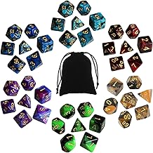Polyhedral Dice Dice Set, 7 Sizes, Acrylic, 6 Colors, 42 Pieces, D20, D12, D10, D8, D6, D4, Mythical TRPG, MTG, Card Games, Table Games, Storage Bag Included (6 Colors)