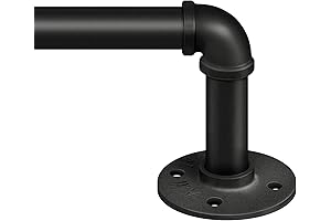 Zeerobee Extendable Curtain Rod Adjusts from 48 to 86 Inches, Black Industrial Curtain Rod