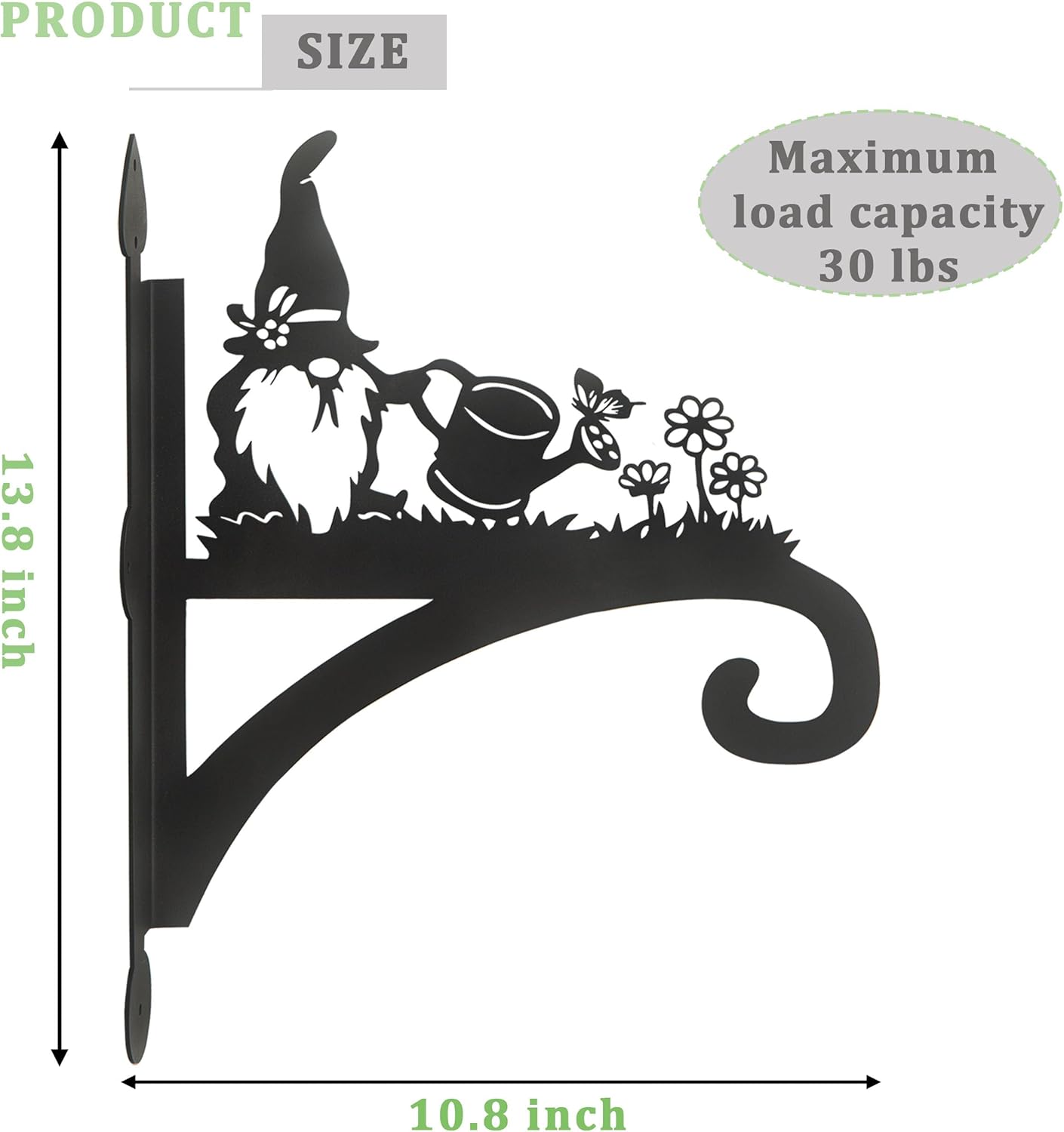 2 Pack Hanging Plant Bracket Gnome Plant Hanger Hooks Outdoor Heavy Duty Iron Hanging Basket Hooks Wall Mounted Silhouette Hanging Hooks for Flower Pot,Bird Feeder, Lantern, Wind Chimes