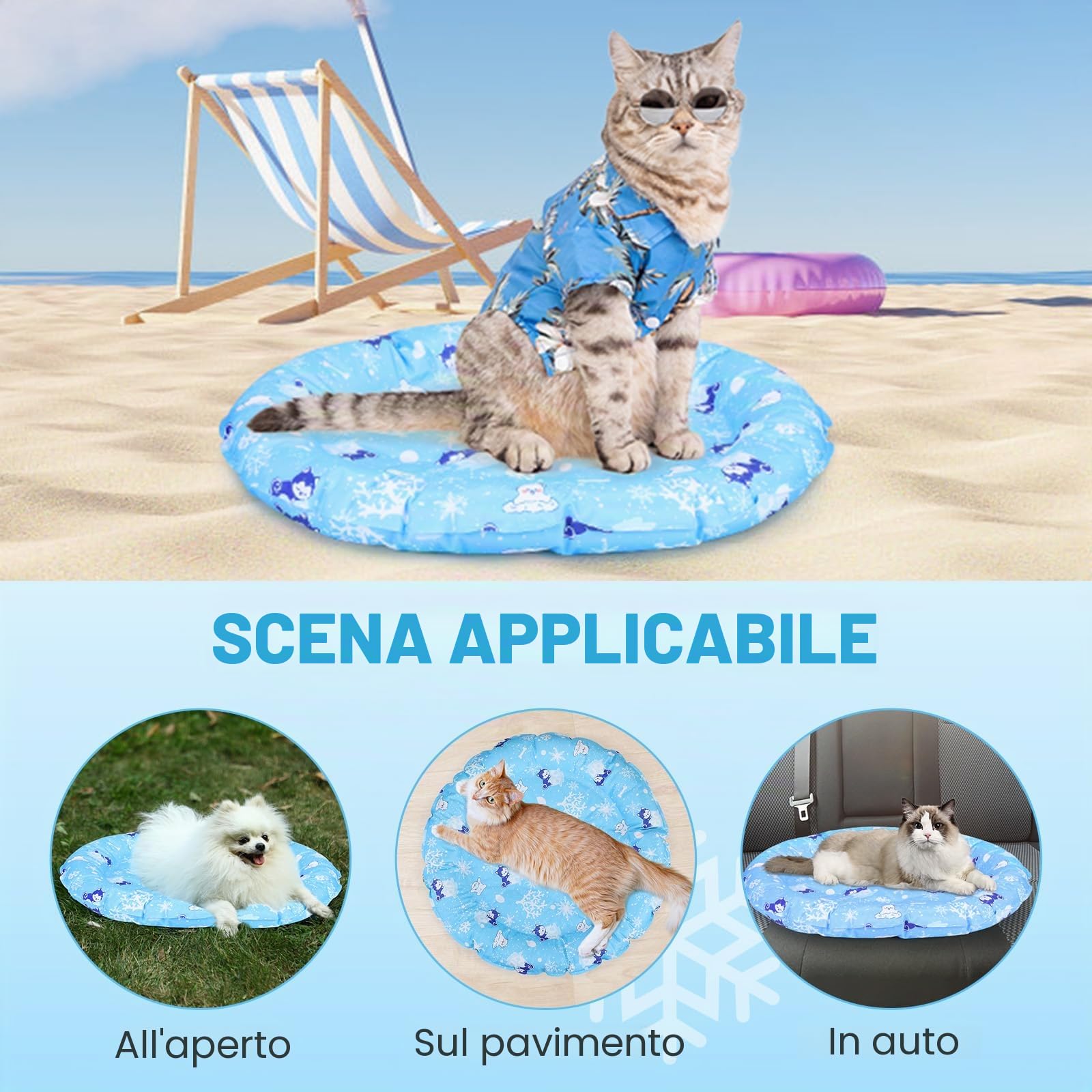 HAPPY HACHI Tappetino Refrigerante Cane, Tappeto Refrigerante per Gatti Cani in Gel Non Tossico Antigraffi Tessuto Materassino Gatto Raffreddamento per Animali Piccola Taglia in Estate (55cm)
