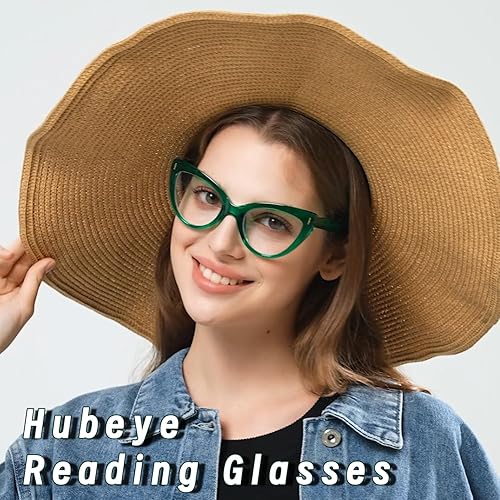 Miniatura 4 de Hubeye 3 pares de anteojos de lectura de ojo de gato para mujer, de gran tamaño, anti luz azul, para lectura de computadora, a la moda, lindos