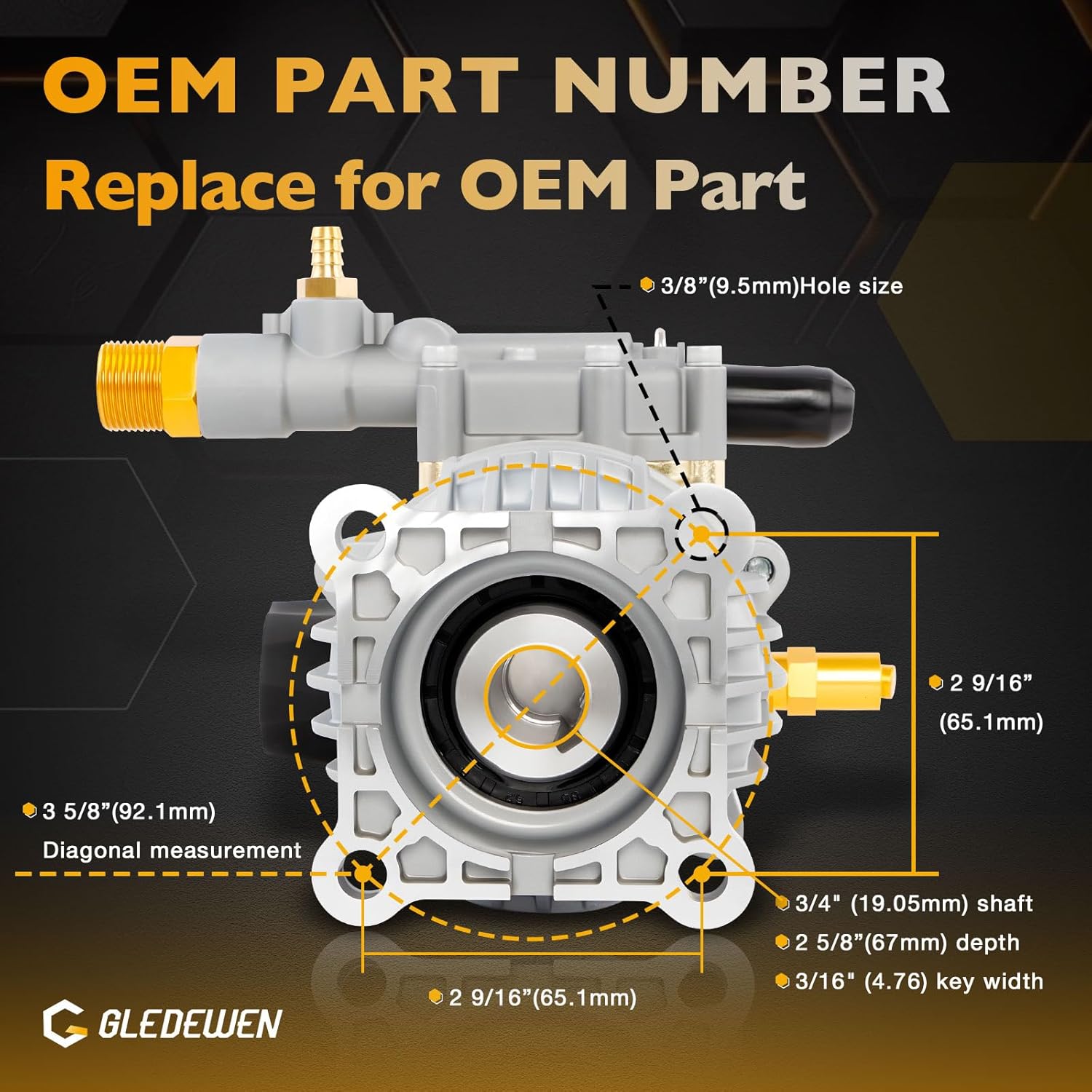 90029 Horizontal Pressure Washer Pump Kit 3300 PSI Power 2.5 GPM 3/4" Shaft Axial Cam Pressure Washer Pump Replacement Compatible with Simpson MorFlex 40224, 40225, 40226, Santoprene 41182 Aluminum