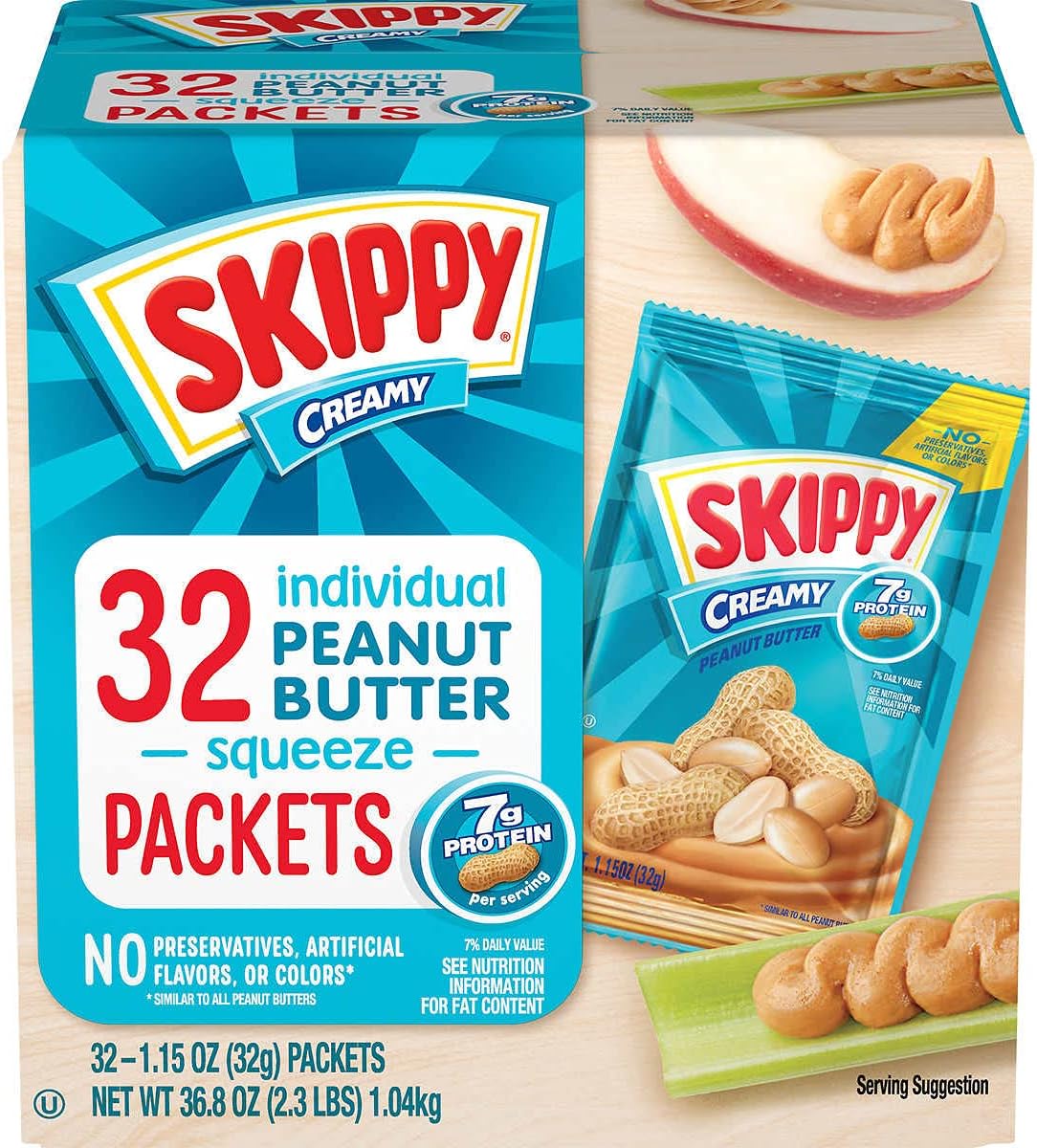 Skippy Creamy Peanut Butter Squeeze Packets, 1.15 oz, 32 ct